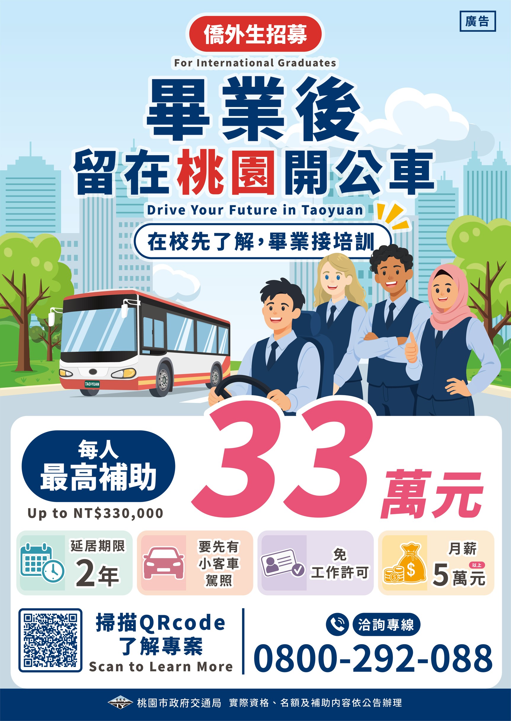 僑生看過來！桃園招募畢業僑外生開公車　最高補助獎勵33萬元（圖／桃園市交通局）